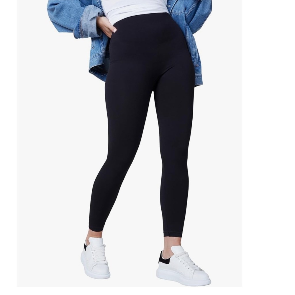 Spanx Look At Me Now Leggings Womens L Black Seamless High Waisted Compression